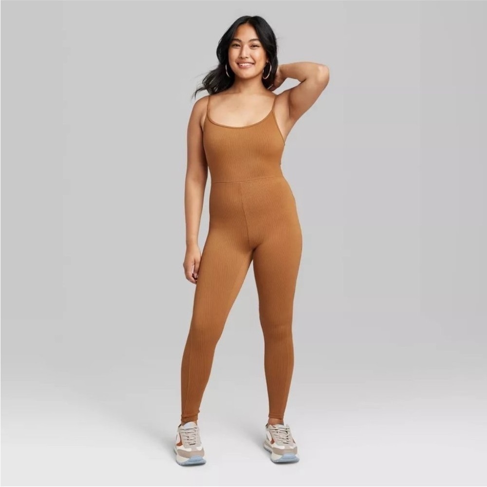 Brown Ribbed Wild Fable Athletic Jumpsuit Size Small